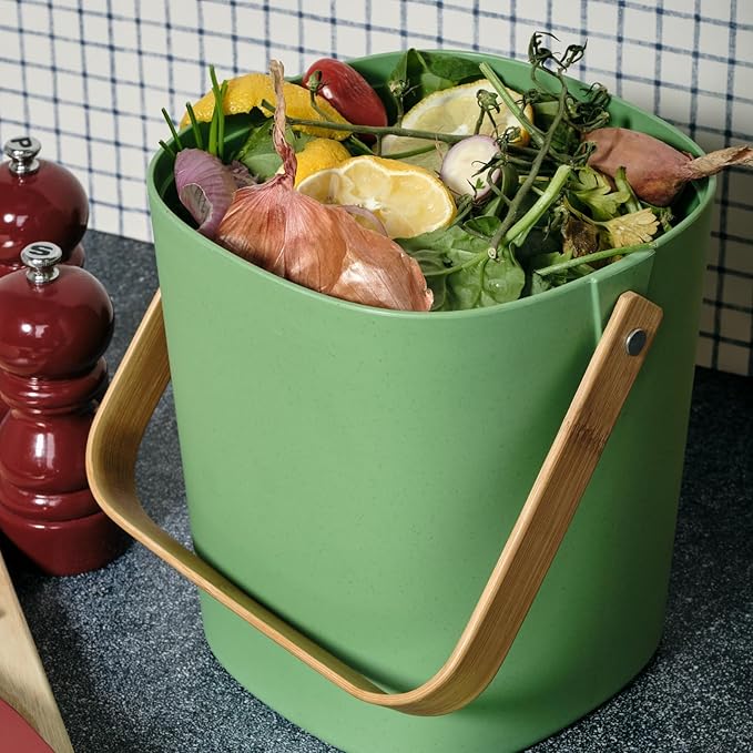 Bamboozle Countertop Compost Bin Kitchen | 1 Gallon | Odorless Composting Bin with Filters | Indoor Compost Bin with Lid | Plant Based Kitchen Composter for Food Scraps & Waste Recycling | Avocado