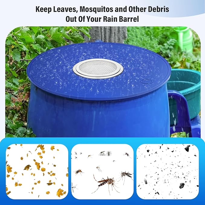 ANTOBLE Rain Barrel Screen, 6 Inch Ultra Fine Mesh Aluminum Rain Barrel Top Screen Filter Rainwater Collection DIY Rain Barrel Diverter Kit - Keep Mosquitos and Debris Out of Rain Barrel (2 Pack)