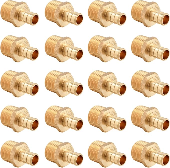 20 PCS EFIELD Pex Barb Crimp Brass Fittings 1/2 inch x 1/2 inch NPT Male Adapter, ASTM F1807,(PEX1807017-20PCS)