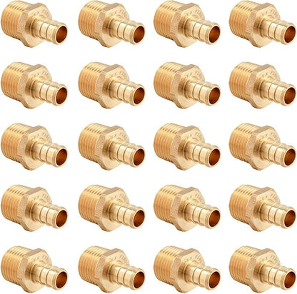 20 PCS EFIELD Pex Barb Crimp Brass Fittings 1/2 inch x 1/2 inch NPT Male Adapter, ASTM F1807,(PEX1807017-20PCS)