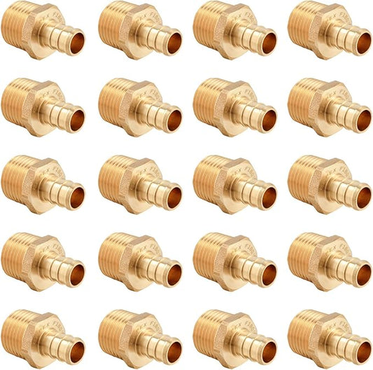 20 PCS EFIELD Pex Barb Crimp Brass Fittings 1/2 inch x 1/2 inch NPT Male Adapter, ASTM F1807,(PEX1807017-20PCS)
