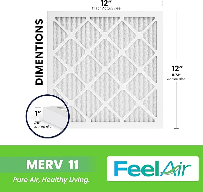 12x12x1 Air Filter – 6 Pack, MERV 11 Pleated HVAC & Furnace Filter, Electrostatic Mechanical Filtration (Actual Size 11.75 x 11.75 x 0.75)