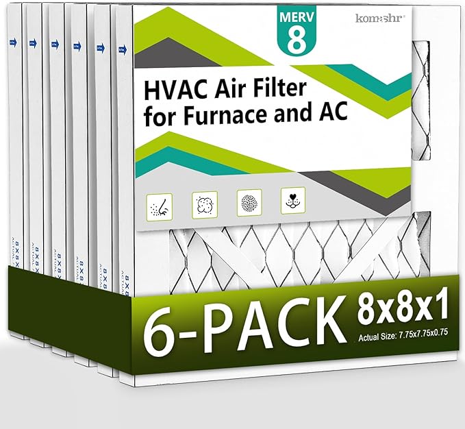 6pack 8x8x1 Air Filter MERV 8, HVAC/Furnace AC Filter Replacement, Dust Defense–Comparable with MPR 600 & FPR 5 (Actual 7.75x7.75x0.75)