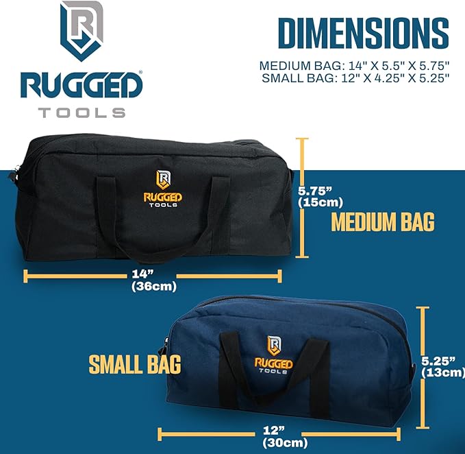 Rugged Tools Tool Bag Combo - Includes 1 Small & 1 Medium Toolbag - Organizer Tote Bags for Electrician, Plumbing, Gardening, HVAC & More