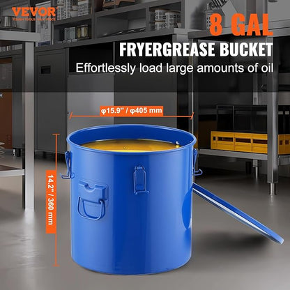 VEVOR Fryer Grease Bucket, 10 Gal Oil Disposal Caddy Carbon Steel Fryer Oil Bucket with Rust-Proof Coating, Oil Transport Container with Lid, Lock Clips, Filter Bag for Hot Cooking Oil Filtering