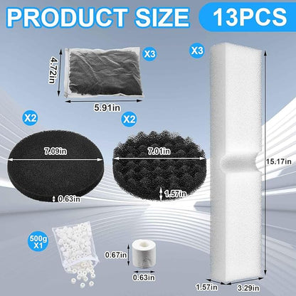 12 Pcs Aquarium Filter Media Kit Compatible with Fluval Fx4/fx5/fx6 Filter, Including Bio Sponge Pads, Carbon Foam Pad, Bio Sponge Block, Activated Carbon, Ceramic Rings, Silicone Lube