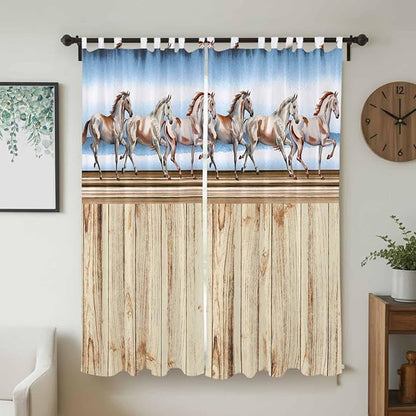 Western Horse Living Room Curtains 96 Inch Length, Window Curtains Tab Top, Farmhouse Wooden Grain Vintage Cowboy Barn Door Light Filtering Window Treatments Drapes 52"x96" 2 Panel