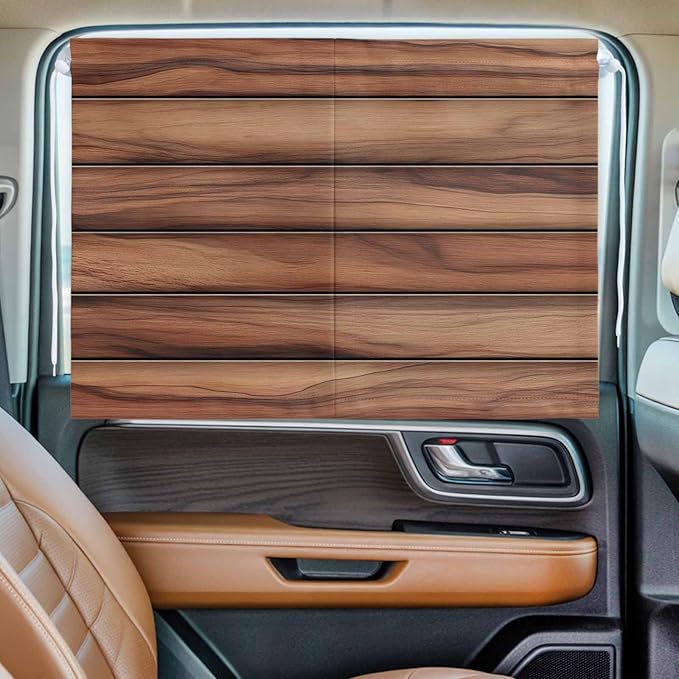 Western Barn Door Magnetic Double Layer Car Window Shades,Side Window Curtains for Blackout/Breathable Mesh View,Country Farmhouses Wooden Grain Brown Heat Protection Privacy Sun Shades 26x20in 1pcs
