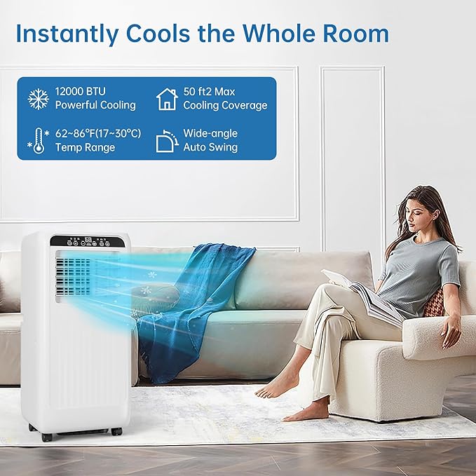 Portable Air Conditioner 8000 BTU With Remote Control, 24H Timer & Smart/Sleep Mode, Cools Rooms Up to 350sq.Ft 4-In-1 Cooling, Cooling AC Unit With Fan & Dehumidifier for Bedroom, Dorms, Indoor Roo