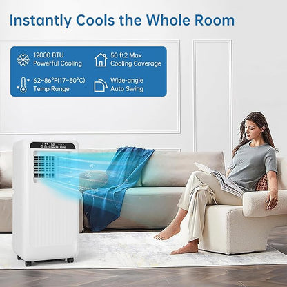 Portable Air Conditioner 8000 BTU With Remote Control, 24H Timer & Smart/Sleep Mode, Cools Rooms Up to 350sq.Ft 4-In-1 Cooling, Cooling AC Unit With Fan & Dehumidifier for Bedroom, Dorms, Indoor Roo