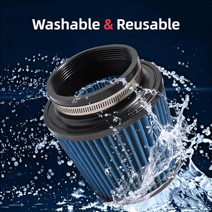 3" 3.5" 4" Inlet Car Replacement Cold Air Intake Filter 76mm 89mm 102mm 3 Sizes in 1 High Flow Performance Cone Air Filter (Blue)