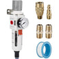NANPU 1/2" NPT Compressed Air Filter Regulator Combo Piggyback, Auto Drain, 5 Micron Brass Element, Poly Bowl, Metal Bracket, 0-150 psi Gauge