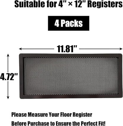 Floor Register Vent Cover- 4"x12" Magnetic Air Vent Screen Mesh Cover, Perfect for Wall/Ceiling/Floor Air Vent Filters (4-Packs)