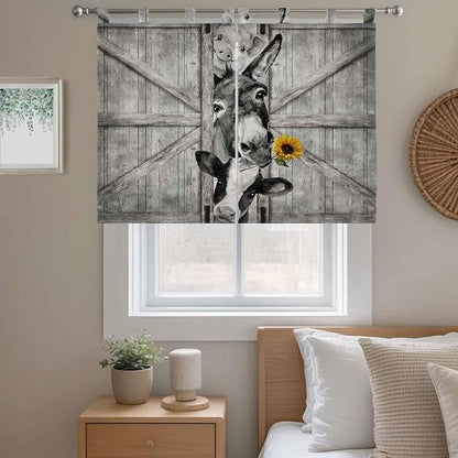 Funny Farm Animals Bedroom Curtains 63 Inch Length, Window Curtains Tab Top, Vintage Barn Grey Sunflowers Light Filtering Window Treatments Drapes 42"x63" 2 Panel