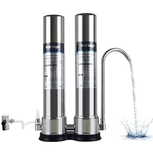 VORTOPT Countertop Water Filter System,Direct Connect Water Filtration-0.01μm Filtration Reduces PFOA/PFOS,Chlorine,Heavy Metals,Bad Odors-C2 and UF Filter