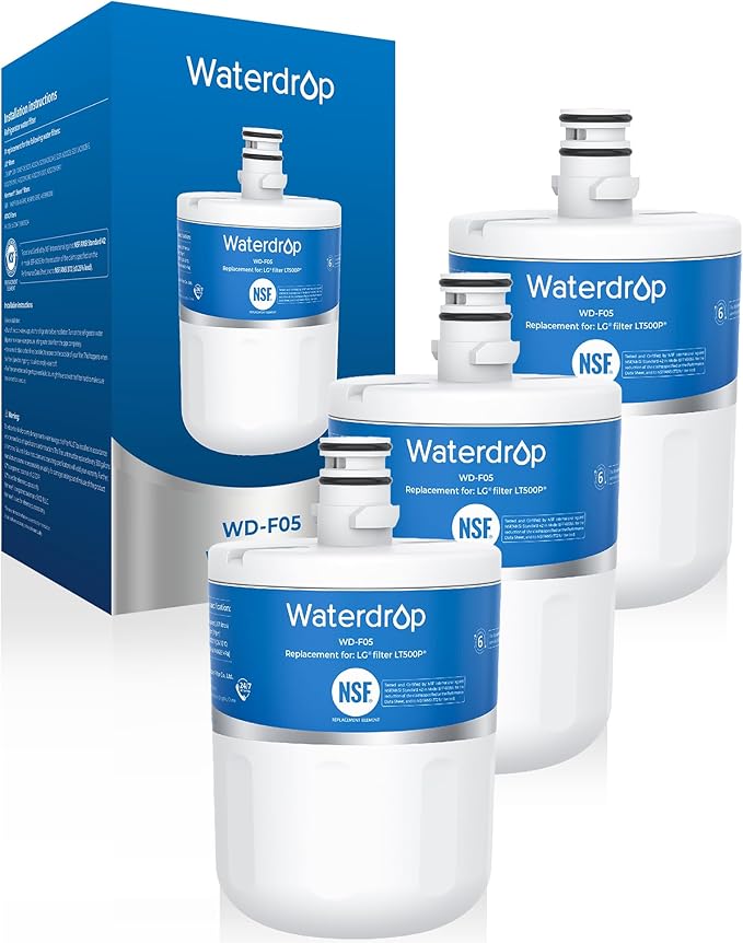 Waterdrop 5231JA2002A Refrigerator Water Filter, Replacement for LG®LT500P®, GEN11042FR-08, ADQ72910911, ADQ72910901, Kenmore 9890, 46-9890, LFX25974ST, LMX25964ST, 3 Pack, Package May Vary