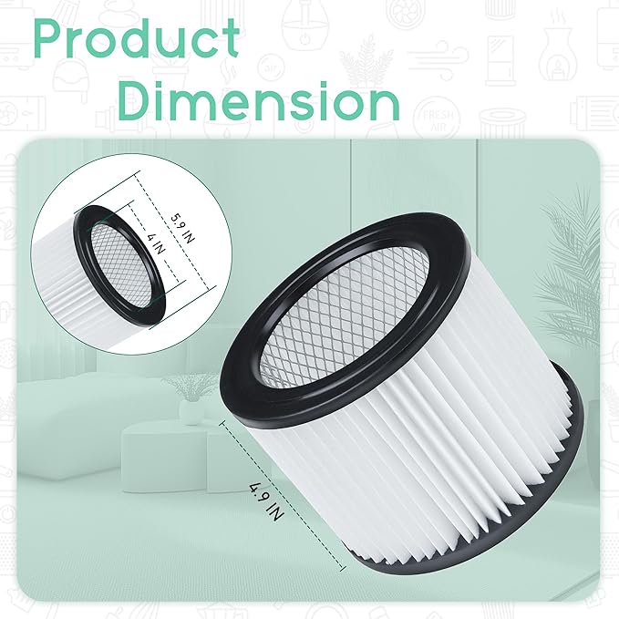 90398 HEPA Replacement Filter - Small Cartridge Vacuum Filter Pack of 2 Fit for Shop-Vac 90398/118692, 9039800, 903-98, 903-98-00 Wet and Dry Vacuum (2 Filters+ 1 Brush)