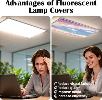 4 Pcs Fluorescent Light Covers - Classroom, Office 4 x 2 Feet Flame Retardant Magnetic Covers for Ceiling Lights Filters (Sunset Glow)