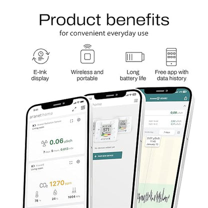 SAF Aranet4 Home: Wireless Indoor Air Quality Monitor for Office or School (CO2, Temperature, Humidity and More) Portable, Battery Powered, E-Ink Screen, App for Configuration & Data History