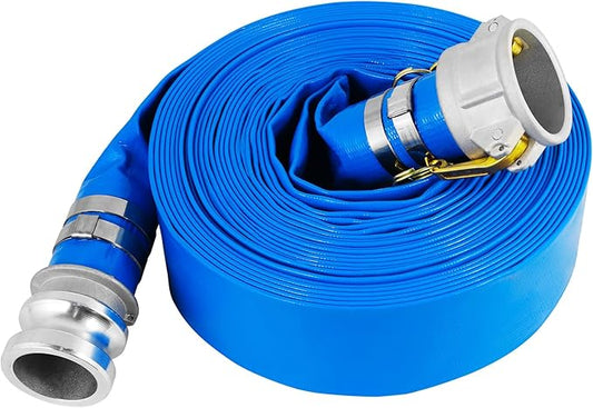 1.5" x 100 Ft Discharge Hose, Heavy Duty PVC Lay Flat Water Backwash Hose,Durable Pool Drain Hose with Aluminum CE Fittings for Water Pump And Filters