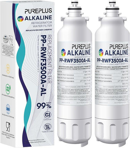 PUREPLUS Alkaline Replacement for ADQ73613401, LG® LT800P®, LT800PC, ADQ736134, ADQ73613402, LSXS26326S, LSXS26366S, LSXS26366D, 46-9490, Refrigerator Water Filter and LT120F® Air Filter, 2Pack