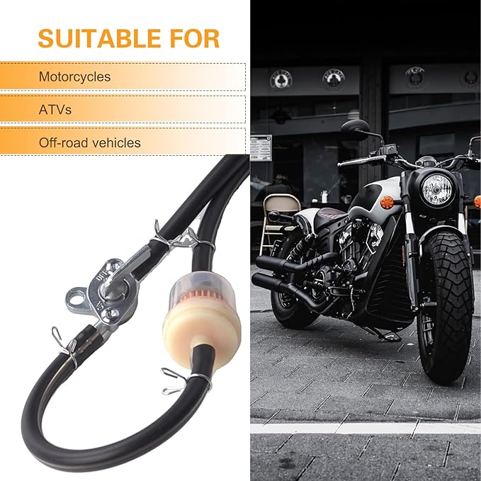 Car Fuel Filter Kit, 39.3" Hose and 3 Filter and Petcock Valve with Mounting Clamps, Plug and Play Fuel System Maintenance Set, Universal Modification for ATV Motorcycle Beach Bike (Black)