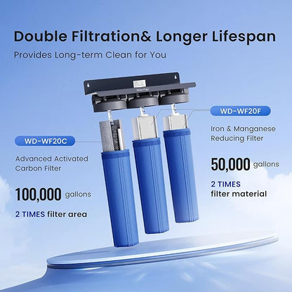 Waterdrop Whole House Water Filter, Carbon Filter, Reduce Iron & Manganese Filter Cartridge, Replacement for, Any 20" x 2.5" System, 5 Micron, 2 Pack