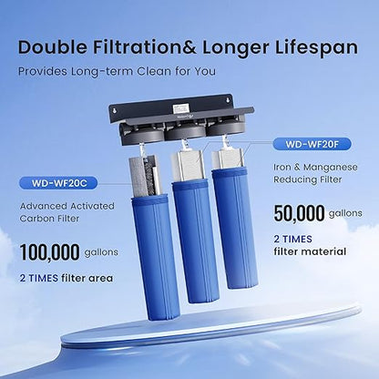 Waterdrop 3-Stage Whole House Water Filter System and Whole House Water Filter, Reduce Iron&Manganese, with Carbon&Sediment Filters, 7-Stage Filtration