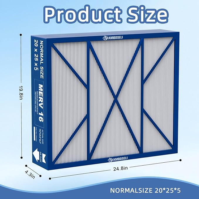 20x25x5 Merv 16 Air Filter Compatible with Lennox X6675 and Lennox HCC20-28 Furnace HVAC System, Part Number HCF20-16, (actual size:19.8" x 24.8" x 4.3")