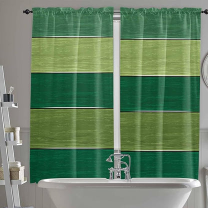 Farm Retro Green Wood Grain Window Valance Curtains, Rustic Wooden Plank Texture Light Filtering Kitchen Valance with 3-inch Rod Pocket for Living Room Bathroom Bedroom,2 Panel,52x72In