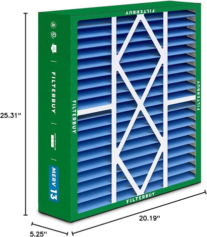 Filterbuy 20x25x5 Air Filter MERV 13 Optimal Smoke & Allergy Defense (4-Pack), Pleated HVAC AC Furnace Filters for Amana, Coleman, Goodman, Maytag, York, and More (Actual Size: 20.19 x 25.31 x 5.25)