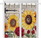 Red Yellow Sunflowers Bathroom Curtains 63 Inch Length, Window Curtains Tab Top, Retro Rustic Barn Doors Butterfly Brown Light Filtering Window Treatments Drapes 52"x63" 2 Panel