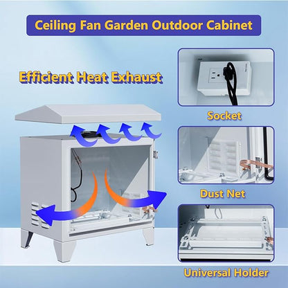 Pond Aerator Weatherproof Outdoor Cabinet, Air Pump 20”W×14.6”D×18”H with Cooling Fan,pre-wired outlet