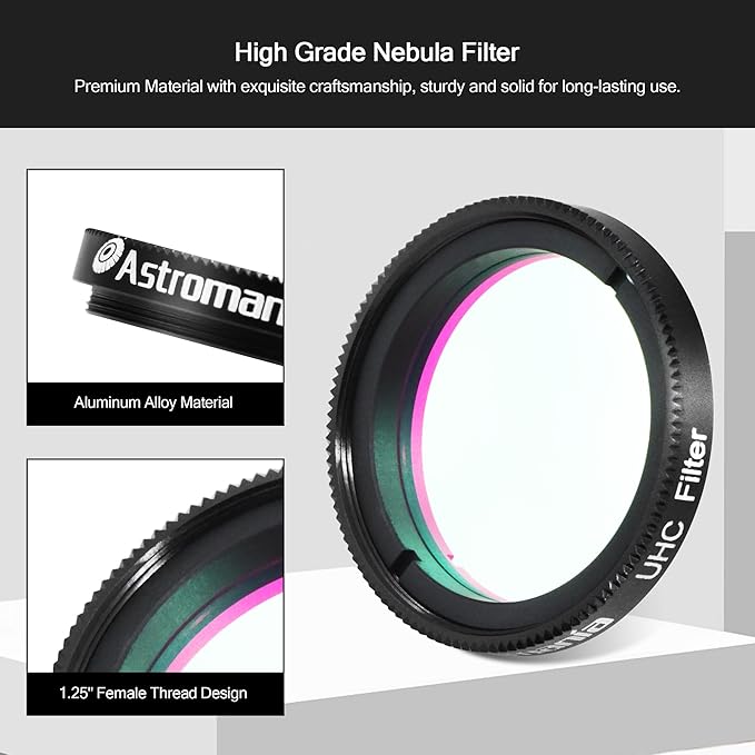 Astromania 1.25" UHC (Ultra High Contrast) Filter - Superb Views of The Orion, Lagoon, Swan and Other Extended Nebulae