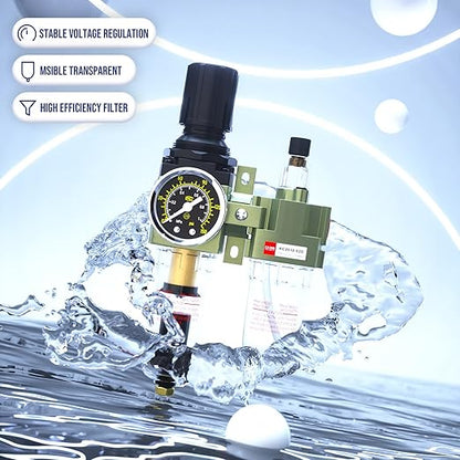 Auto Drain NPT 1/4 Air Regulator with Gauge,Air Compressor Water Separator with Accessories,Pneumatic Compressed Air Filter Pressure Oil Trap