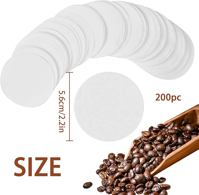 CEYAZYE 200 PCS Round Coffee Filter Paper, 56 mm Disposable Coffee Filters, Moka Coffee Pot Filter for Espresso Machine Portafilter Moka Pot, Quality Material Paper Fiber Heat Resistance