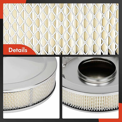 A-Premium Universal Air Cleaner Filter Assembly - 14"x3", Round Chrome, with Recessed Style Base Air Cleaner