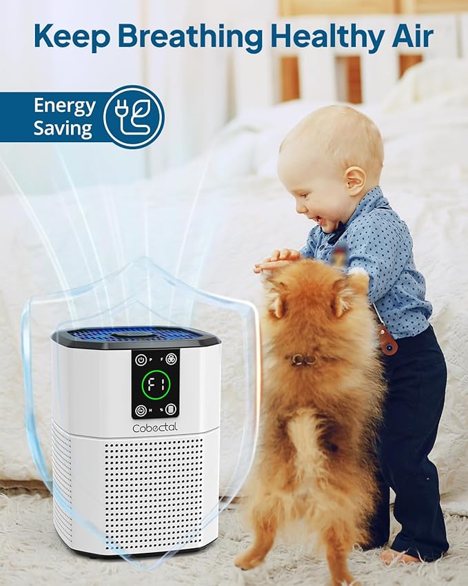 Air Purifier for Home Bedroom, Cobectal Room Air Cleaner with H13 True HEPA 3-in-1 Filter, Aroma Function & Sleep Mode, Desktop Small Air Purifier for Office, Dorm, Hotel, RVs (White)