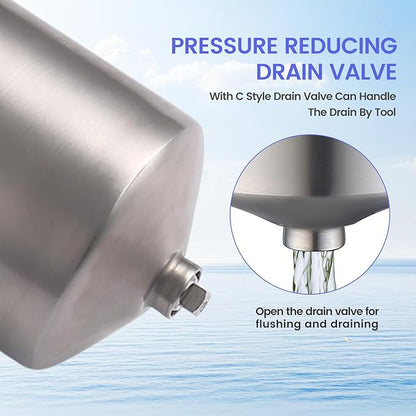 Amwater NSF/ANSI 42 Certification Big+ Stainless Steel Filter Housing for 10”Length,4.5"OD Filter Cartridge(10" C Housing-1.5NPT)