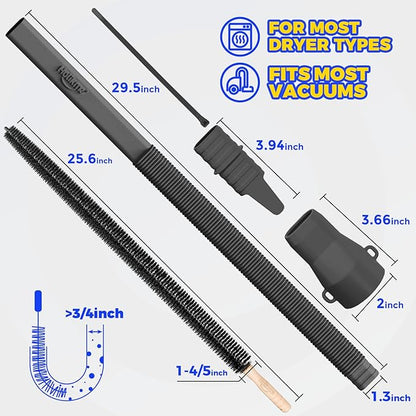 Holikme Dryer Vent Cleaner Kit 2 Pieces - Upgraded Dryer Lint Screens Cleaner Brush Part, Dryer Lint Vacuum Attachment Fit for Most Vacuum Cleaner, Dryer Lint Brush, Black