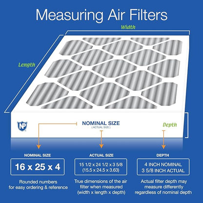 Nordic Pure 16x25x4 (Actual Size: 15 1/2 x 24 1/2 x 3 5/8) Furnace Air Filters MERV 10 Pleated + Carbon 1 Pack