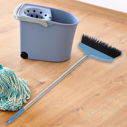 BESPORTBLE Soft Bristle Broom Dustpan Set Blue Floor Sweeping Broom Non-Stick Hair Design Home Kitchen Patio Garage Use