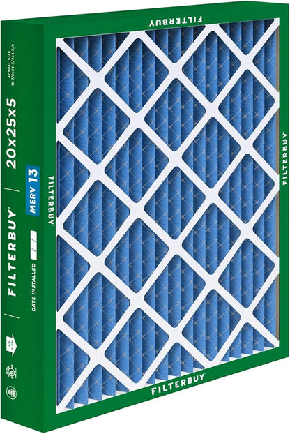 Filterbuy 20x25x5 Air Filter MERV 13 Optimal Smoke & Allergy Defense (4-Pack), Pleated HVAC AC Furnace Filters for Honeywell FC100A1037, Lennox X6673, and More (Actual Size: 19.88 x 24.75 x 4.38)