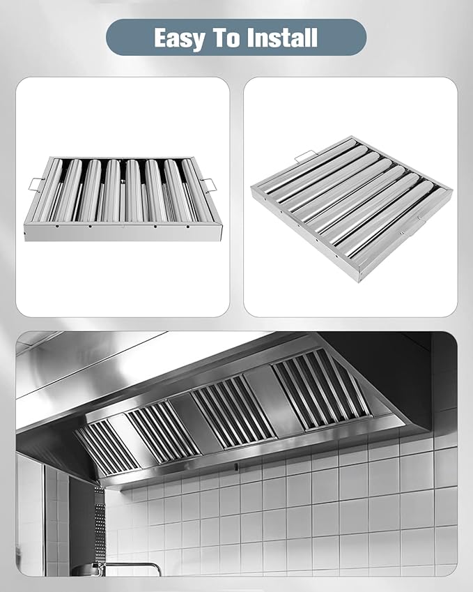 Hood Filters 430 Stainless Steel 19.5W x 19.5H Inch, 7 Grooves Commercial Hood Filters, Commercial Kitchen Range Hood Filter for Grease Rated Commercial Kitchen Exhaust Hoods, 6 Pack