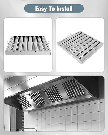 Hood Filters 430 Stainless Steel 19.5W x 19.5H Inch, 7 Grooves Commercial Hood Filters, Commercial Kitchen Range Hood Filter for Grease Rated Commercial Kitchen Exhaust Hoods, 6 Pack