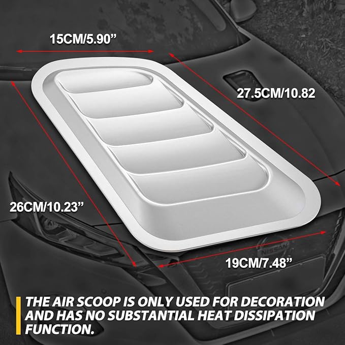 KaTur 1 Pair Universal Car ABS Decorative Air Flow Intake Scoop Turbo Bonnet Vent Cover Hood (Gray)