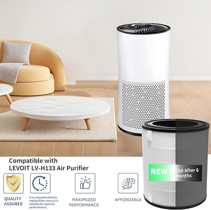 LV-H133 Replacement Filter Compatible with LEVOIT LV-H133 and LV-H133-RF Air Purifier, High-Efficiency 3-in-1 True H13 HEPA Activated Carbon Filter