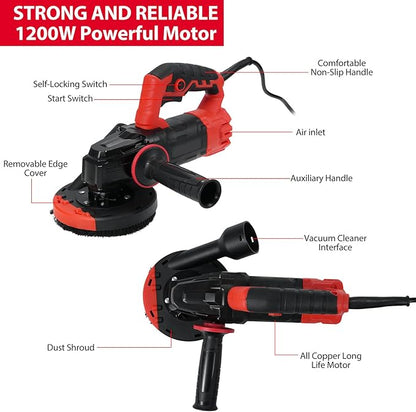 Small Portable Industrial Floor Wall Polisher Handheld Grinding Polishing Machine Concrete Grinder Concrete Surface Planer Dust Extraction Shroud 1200W Motor 9000RPM Auxili