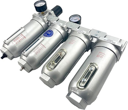 4 STAGE SUPER DUTY INDUSTRIAL GRADE ULTRA CLEAN FILTER REGULATOR COALESCING DESICCANT DRYER SYSTEM FOR COMPRESSED AIR LINES METAL BOWLS GREAT FOR PAINT SPRAY AND PLASMA CUTTER (3/4"NPT AUTO DRAIN)