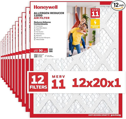 Honeywell 12x20x1 MERV 11 Allergen Reducer 11000 Electrostatic Pleated HVAC AC Furnace Air Filter (12-Pack) | Replacement Filter for Home Use | Made in USA